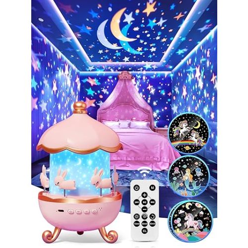 Star Projector for Kids Toys,15 Films Star Lights for Ceiling Projector +15 Sleep Sounds Machine Baby Night Lamp,Remote Timer Cute Pink Nursery Lamp,Exquisite Gifts for Kids Baby Girl Gifts