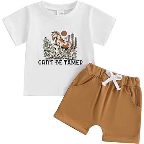 Western Toddler Baby Boy Clothes It's Alright To Be Little Bitty Shirt Top Cowboy Hat Print Shorts Set Country Outfit