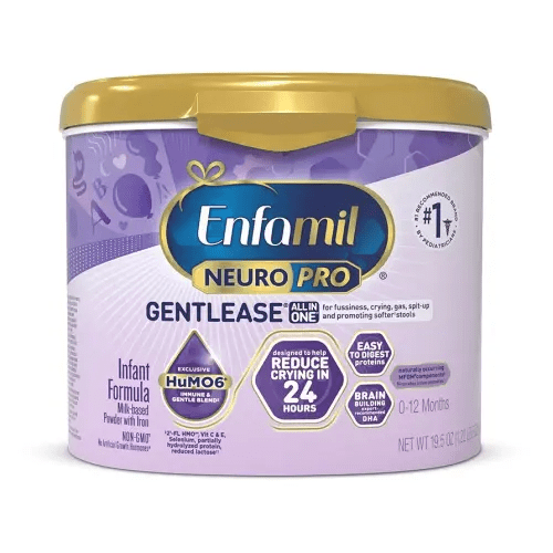Enfamil NeuroPro Gentlease Baby Formula, Brain Building DHA, HuMO6 Immune Blend, Designed to Reduce Fussiness, Crying, Gas & Spit-up in 24 Hrs, has Prebiotics to Promote Softer Stools, Reusable Tub, 19.5 Oz