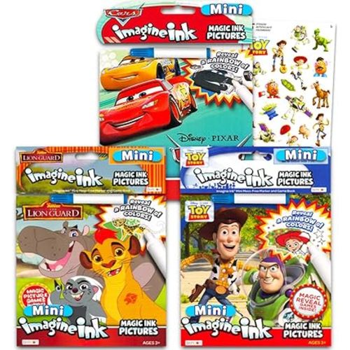 Disney Pixar Magic Ink Coloring Book Super Set - 3 Imagine Ink Books Featuring Toy Story, Lion Guard, Disney Cars with Invisible Ink Pens and Stickers