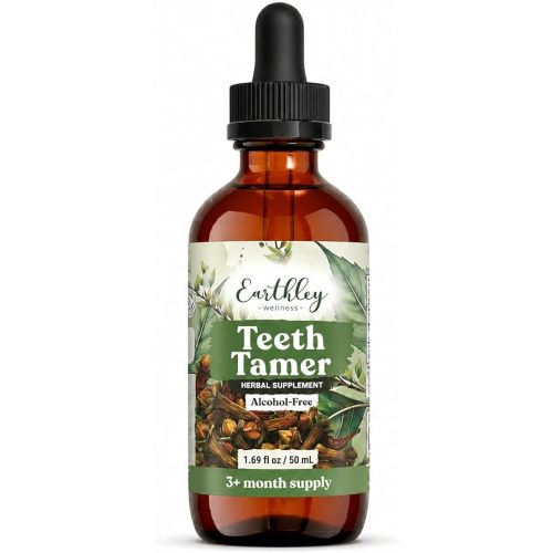 Earthley Wellness Teeth Tamer, Teething Relief for Babies & Kids, Organic Herbal Formula, 3 Month Supply (1.69 oz Glass,1,000 Drops), Cloves, Soothes Drooling, Gum Discomfort & Irritability