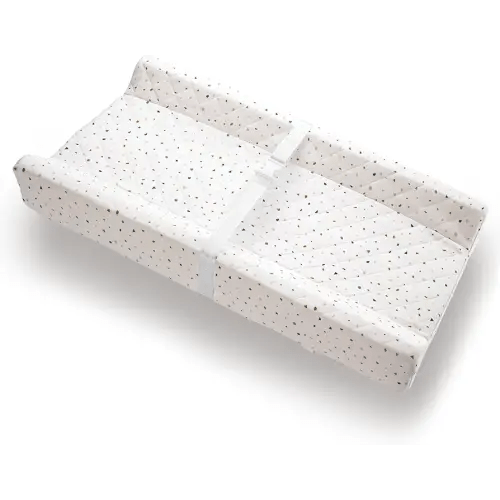 Organic Cotton Contoured Baby Changing Pad w/Waterproof Foam Mattress, Includes Soft, Removable & Washable Cover, Safety Strap, Non-Slip Bottom, Topper for Standard Size Infant Diaper Table & Dresser