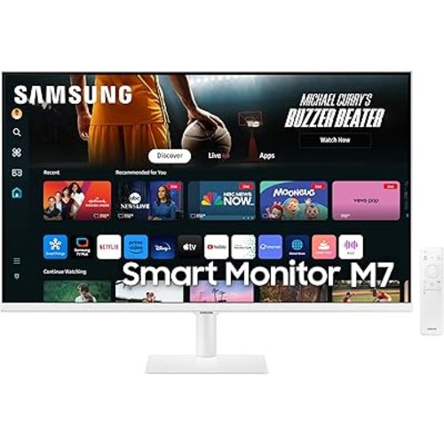 SAMSUNG 32-Inch M7 (M70D) Series 4K UHD Smart Monitor with Streaming TV, Speakers, HDR10, USB-C, Multiple Ports, Gaming Hub, SolarCell Remote, Vision Accessibility Tools, LS32DM703UNXZA, 2024, White