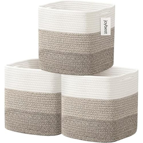 joybest Storage Cubes-11 X 10 X 10 Inch, Woven Storage Baskets for Organizing, 3-Pack Cube Storage Bin for Shelves Organizer, Closet, Nursery Organization, Kids Toy Bins, Gradient Brown
