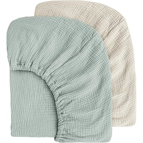 Muslin Cotton Crib Sheets - Neutral Fitted Sheets for Standard Crib& Toddler Mattress Soft and Breathable Baby Sheets for Boys and Girls - 28"x52"