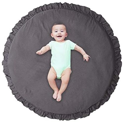 FURUN Baby Floor Blanket Cotton Kids Play Mats Round Soft Sleeping Padded Newborn Crawling Activity Gym Floor Mat Infant Play Carpet Girl Boy Toddler Room Floor Rugs Dark Gray