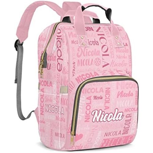 Large Capacity Custom Diaper Bag with Name, Multifunction Personalized Diaper Bag Backpack for Baby Girl Boy, Fashion Shoulder Bag Waterproof Casual Daypack Travel Backpack for Mom