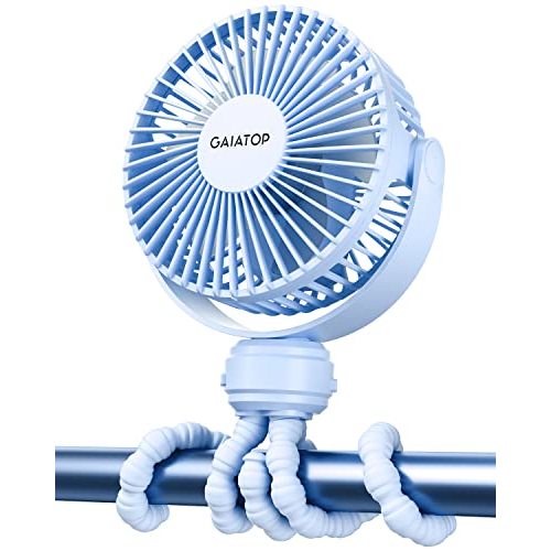 Gaiatop Mini Portable Stroller Fan, Battery Operated Small Clip on Fan, Detachable 3 Speed Rechargeable 360° Rotate Flexible Tripod Handheld Desk Cooling Fan for Car Seat Crib Treadmill Travel Blue
