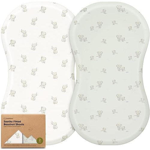 2-Pack Organic Bassinet Sheets for Girls, Boys - 100% Cotton Bassinet Mattress Sheets Compatible with Halo Bassinest Swivel Sleeper, Graco, Baby Delight, Chicco, Unisex Fitted Bassinet Sheets (Elly)
