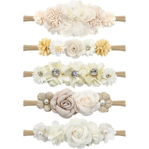 Cinaci 5 Pack Delicate Floral Flower Nylon Headbands Hair Bands Accessories for Baby Girls Newborns Infants Toddlers Kids (5 Pack S7)