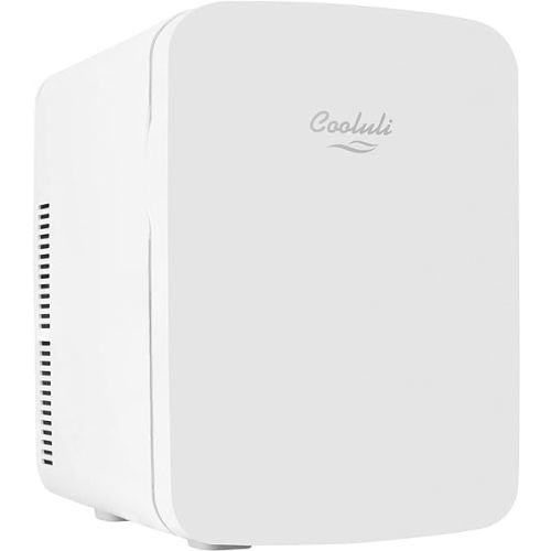 Cooluli 15L Mini Fridge for Bedroom, Car, Office Desk & College Dorm - 12V Portable Cooler & Warmer for Food, Drinks, Skincare - AC/DC Small Refrigerator with Glass Front, White - 15 Liter