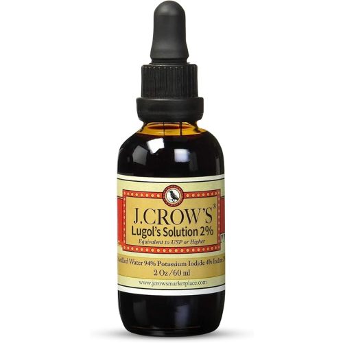 J.CROW'S® Lugol's Solution of Iodine 2% 2 oz (1 Bottle) – Premium Iodine & Potassium Iodide Liquid, Gluten &, Alcohol-Free Natural Brine Extract, No Expiration