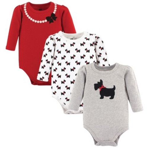 Hudson Baby Infant Girl Cotton Long-Sleeve Bodysuits, Scottie Dog, 0-3 Months