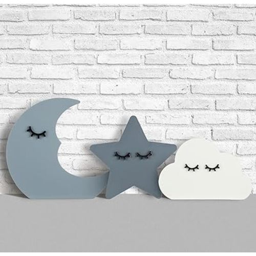 3 Pcs Moon Stars and Cloud Celestial Nursery Decor Bohemian Wood Nursery Shelves Decoration Wooden Nordic Boho Baby Nursery Wall Decor for Bedroom Wedding Baby Shower Boys Girls Kids