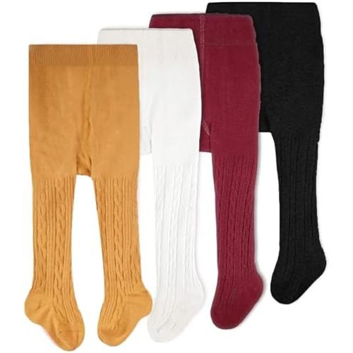 CozyWay Baby & Toddler Tights - Baby Girl and Boy Leggins Cable Knit Comfy Cotton Infant Multicolor - 4 Pack