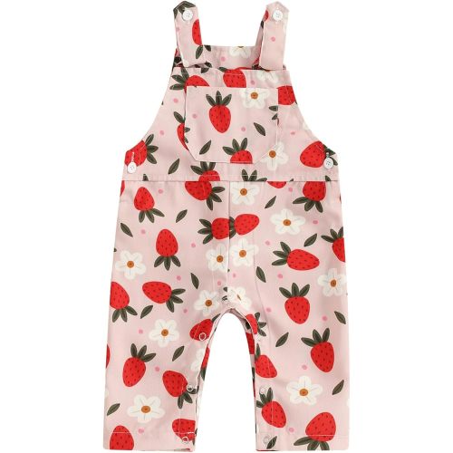 Baby Girl Overalls Romper Floral Print Sleeveless Suspender Jumpsuit Summer Clothing - Pink - 3-6 Months