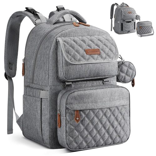 Maelstrom Diaper Bag Backpack,29L-45L Expandable Large Baby Bag for 2 Kids/Twins, with Removable Cross Body Bottle Bag for Mom/Dad,Stylish Nappy Bag Gift for Boys/Girl-Mothers Day Gifts-Elegant Grey