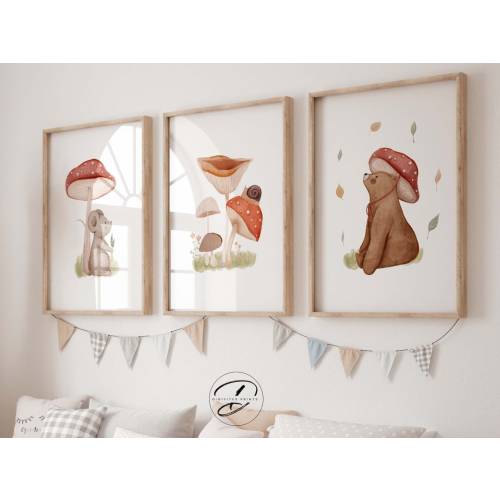 Woodland Print, Neutral Nursery print, Mushroom print, Boho nursery decor, Gender neutral decor,