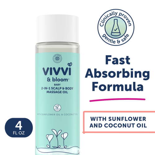 Vivvi & Bloom Gentle 2-in-1 Baby Scalp & Body Massage Oil for Cradle Cap Relief, 4 oz