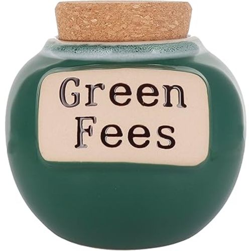 Cottage Creek Greens Fees Piggy Bank, Green Ceramic 6" Gift Boxed Money Bank with Cork Lid, Cute Gold Gifts for Men and Women, Storage Containers for Golf Accessories