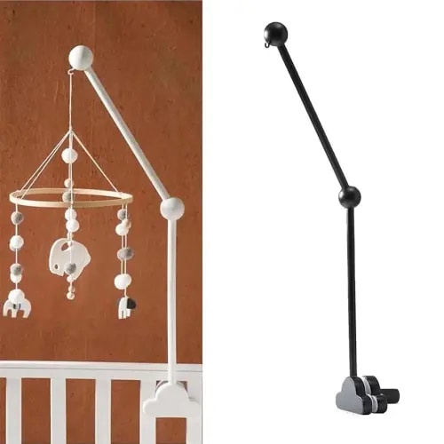Hanging Wooden Baby Crib Mobile Arm, Baby Mobile Holder Arm, Mobile Arm for Crib, Strong Slip Attachment Wooden Nursery Accessories Bed Decor Bell (Black)