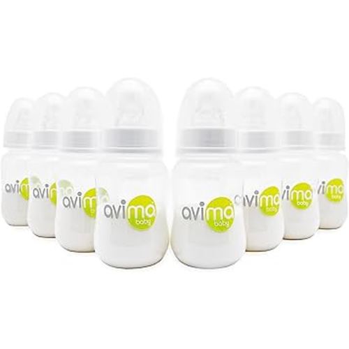 Avima 4 oz Anti Colic Baby Bottle Set - Slow Flow Nipples Included, Standard Neck, BPA Free - Newborn 0-3 Months, Stage 1 Feeding for Gas, Spit Up & Colic (Set of 8)