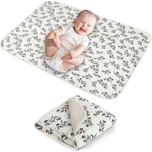 Baby Diaper Changing Pad, 19.7"x25.6" Waterproof Changing Pad Liners with 100% Muslin Cotton Front Top and Leather Back, Soft and Absorbent Portable Changing Mat for Travel, Changing Station