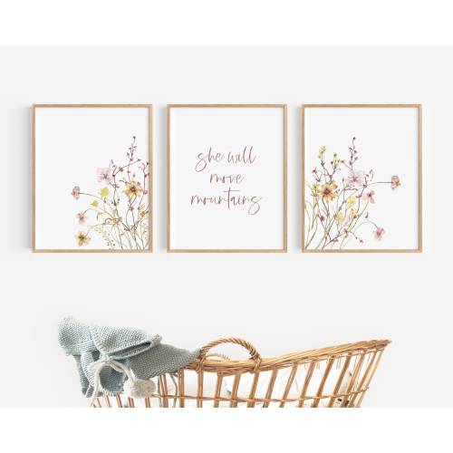NURSERY DECOR GIRL Nursery Wall Art Nursery Wildflower Print Nursery Decor Boho Baby Room Decor Nursery Wall Decor She Will Move Mountains