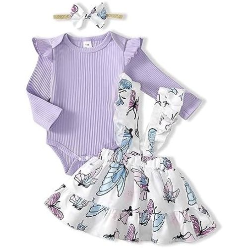 Kucnuzki Newborn Baby Girl Clothes Toddler Long Sleeve Ruffle Romper Top Infant Skirt Set Little Girl Overall Dress