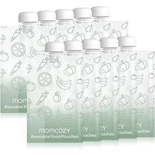 Momcozy Reusable Baby Food Pouches for Toddlers,BPA Free Plastic,Food Safe,Freezer Safe,Refillable for Applesauce Yogurt & Puree Squeeze Pouch,10 packs,3.4-4oz