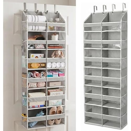 HOMELUX THEORY UPGRADED 6 Tiers Over The Door Organizer Hanging - 100D EXTRA THICK & 50lbs HUGE CAPACITY, 12 Side Mesh Pockets Over The Door Shoe Organizer, Hanging Closet Organizer (Light Gray, XL)