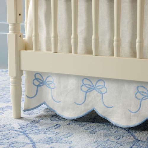 Bow Scalloped Crib Skirt in Soft Blue