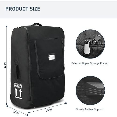 Stroller Travel Bag Compatible With UPPAbaby Vista, Vista V2, Cruz, & Cruz V2, Padded Waterproof Stroller Bag with Exposed Wheels for Effortless Airplane Travel