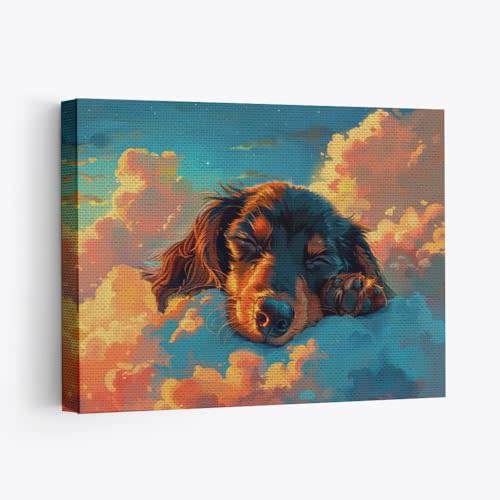 Elivita Dachshund Dog Sleeping In The Cloud Design 3 Horizontal Canvas Wall Art Prints Pictures Gifts Artwork Framed For Kitchen Living Room Bathroom Wall Home Decor Ready to Hang