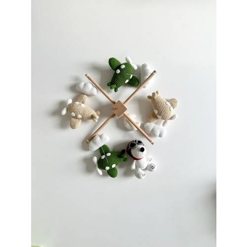 Crochet pilot dog Planes Baby Mobile, Pilot dog baby nursery, Airplane babyboy mobile, baby Shower gift for baby boy