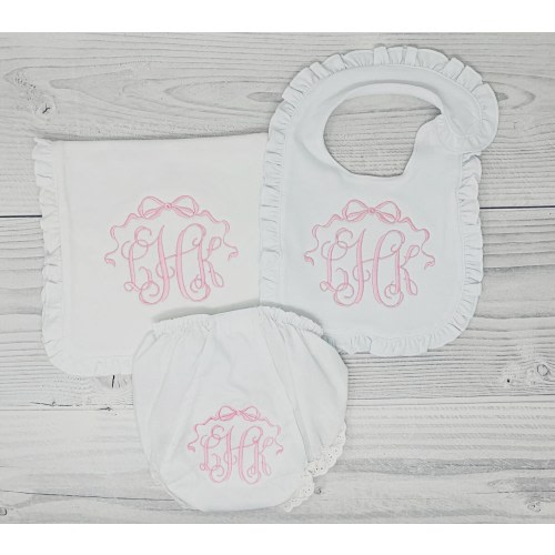 Baby Girl Bloomers and Bib monogrammed newborn gift set- Personalized baby girl gift- Diaper cover and Bib Personalized