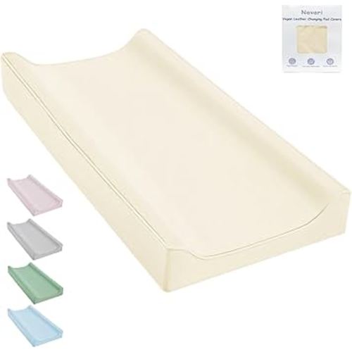 Vegan Leather Changing Pad Cover - 31"X 16" - Waterproof Wipeable, Extra Thick & Portable & Non-Slip Diaper Mat - Fits Standard Changing Tables for Baby Boy Girl (White)