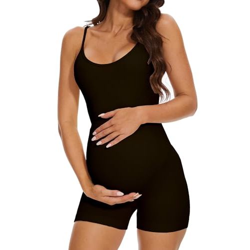 BDITANLE Maternity Workout Romper Pregnancy Yoga Ribbed One Piece Seamless Spaghetti Strap Jumpsuit