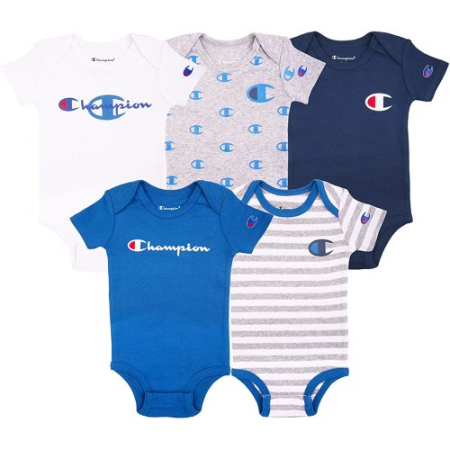 Champion baby girls Champion Unisex 3pk 5pk Short Sleeve Or Long Sleeve Infant Body Suit in Multiple Colors, Si and Toddler T Shirt Set, Shortsleeve5pk-blue 423, 0-6 Months US