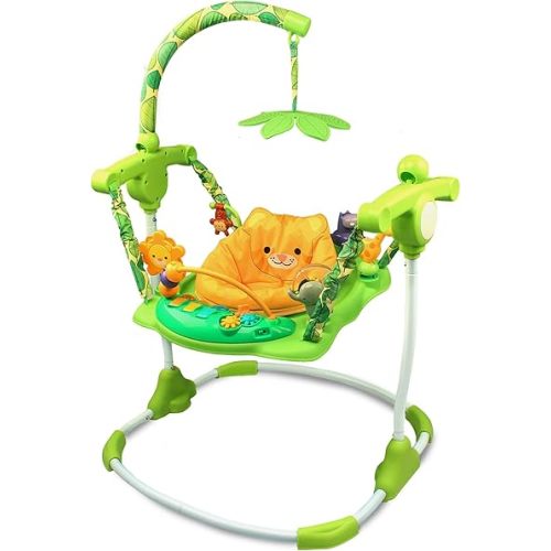 Creative Baby - Safari Jumper for Baby with 10+ Activities, Sensory and Light Toys - JPMA Certified, with Padded Rubber Feet - Adjustable Height