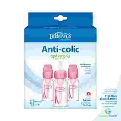 Dr. Brown’s Natural Flow Anti-Colic Options+ Narrow Baby Bottle, Pink, 4oz, Slow Flow, 0m+, 3 Pack