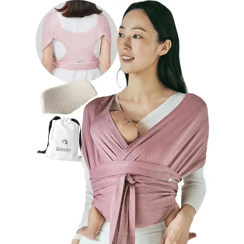 Konny New and Improved Baby Carrier Flex AirMesh(Head Support) - Summer Adjustable, Easy to Wear and Wrap Baby Sling, Perfect for Newborn Babies Essentials up to 44 lbs (M-4XL) - Wood Rose