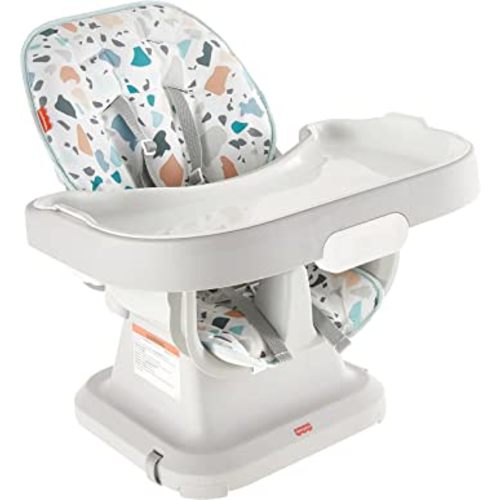 Fisher-Price Baby to Toddler High Chair SpaceSaver Simple Clean Portable Dining Seat & Booster with Washable Deep Tray & Liner, Pacific Pebble