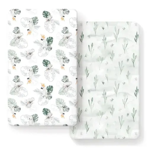 Stretch Ultra Soft Jersey Knit Fitted Crib Sheets Set 2 Pack, Fits All Standard Crib Mattress Pads Safe and Snug, Crib Fitted Sheet for Baby, Stylish Watercolor Animals for Baby, Mint Green