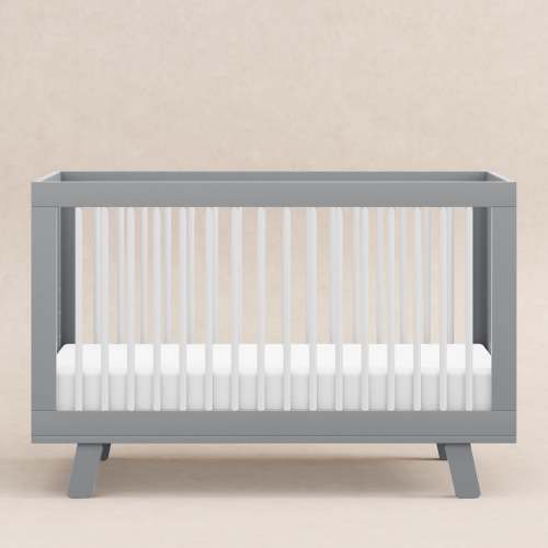 Hudson 3-in-1 Convertible Crib with Toddler Bed Conversion Kit in Grey / White