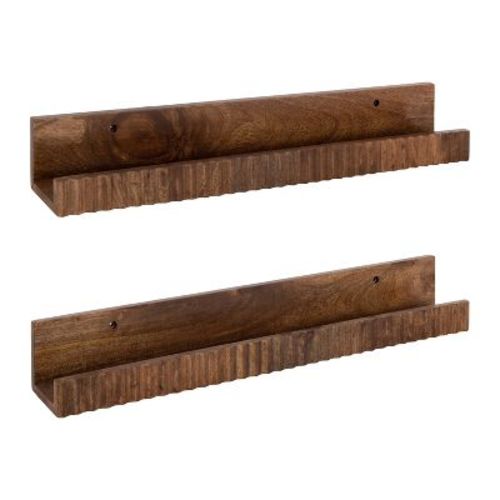 Kate & Laurel All Things Decor Set of 2 Furrow Ledge Shelves Walnut Brown
