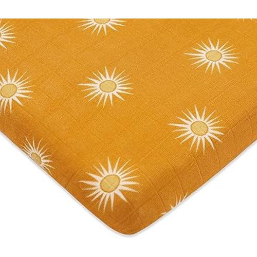 Babyletto 100% Organic Cotton All-Stages Midi Crib Sheet, GOTS-Certified, Fitted 360°, Ultra-Soft and Breathable Muslin - Golden Hour