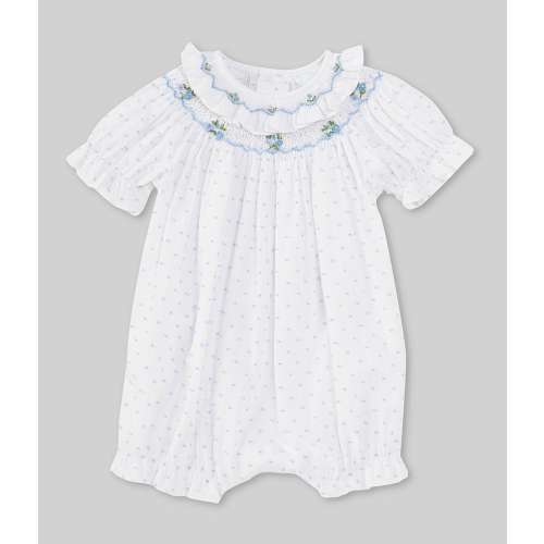 Edgehill Collection Baby Girls Round Smocked Swiss Dot Romper