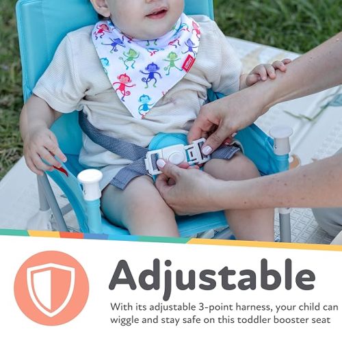 Nuby Easy Go Pop Up Foldable Booster Seat with Removable Tray and Travel Bag - Travel Floor and Booster Seat for Indoor/Outdoor Use - 3-Point Safety Adjustable Straps - 6+ Months, Safari