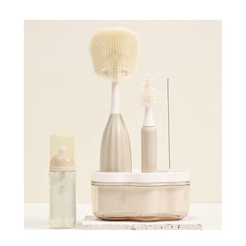 biqin Baby Bottle Brush Kit with Push-Press Bubble and Drying Rack for Bottle Cleaning, Bendable Bottle Cleaner Brush for Baby Bottles, Breast Pumps, Nipples, Straws and More. Perfect for Home&Travel